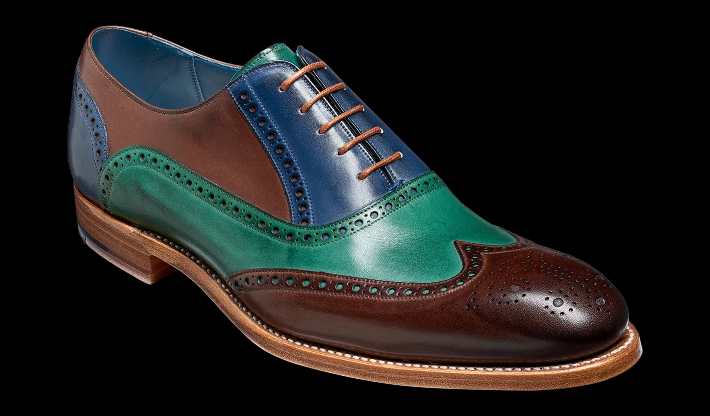 Best Sale Valiant Multi - Ebony / Green / Blue Hand Painted Mens Brogues | Mens Oxfords